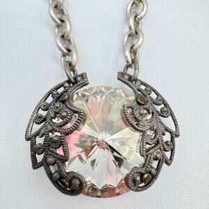 Sabika Huge Rivoli Crystal Necklace With Filigree “Sporty Attitude” Signed 17”